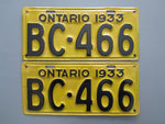 1933 YOM Clear Ontario License Plates