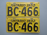 1933 YOM Clear Ontario License Plates
