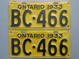 1933 YOM Clear Ontario License Plates
