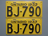1933 YOM Clear Ontario License Plates