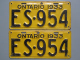 1933 YOM Clear Ontario License Plates