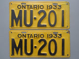 1933 YOM Clear Ontario License Plates