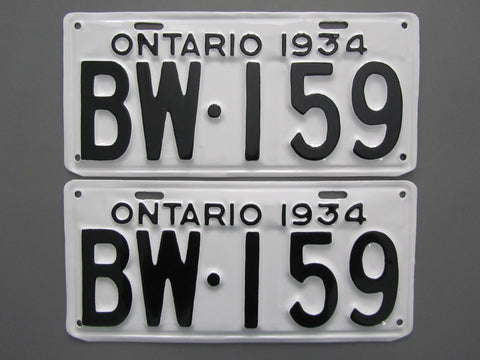 1934 YOM Clear Ontario License Plates