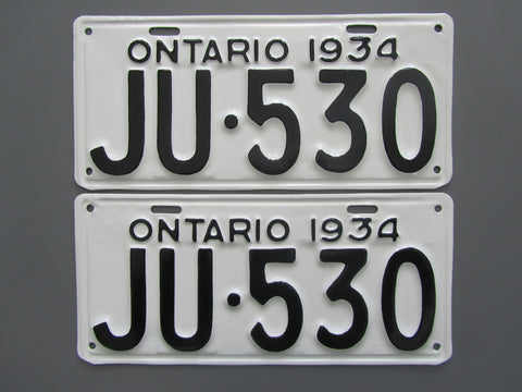 1934 YOM Clear Ontario License Plates