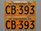 1935 YOM Clear Ontario License Plates