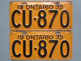 1935 YOM Clear Ontario License Plates