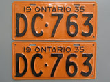 1935 YOM Clear Ontario License Plates