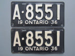 1936 YOM Clear Ontario License Plates