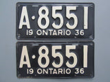 1936 YOM Clear Ontario License Plates
