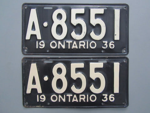 1936 YOM Clear Ontario License Plates