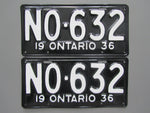 1936 YOM Clear Ontario License Plates