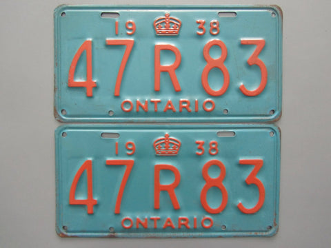 1938 YOM Clear Ontario License Plates