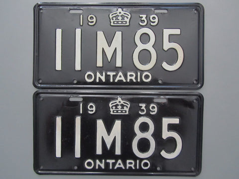 1939 YOM Clear Ontario License Plates