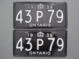 1939 YOM Clear Ontario License Plates