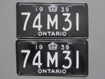 1939 YOM Clear Ontario License Plates