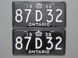 1939 YOM Clear Ontario License Plates