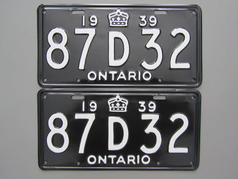 1939 YOM Clear Ontario License Plates