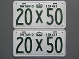 1941 YOM Clear Ontario License Plates