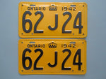 1942 YOM Clear Ontario License Plates