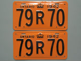 1942 YOM Clear Ontario License Plates