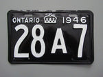 1946 YOM Clear Ontario License Plate