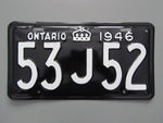 1946 YOM Clear Ontario License Plate