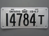 1947 YOM Clear Ontario License Plate