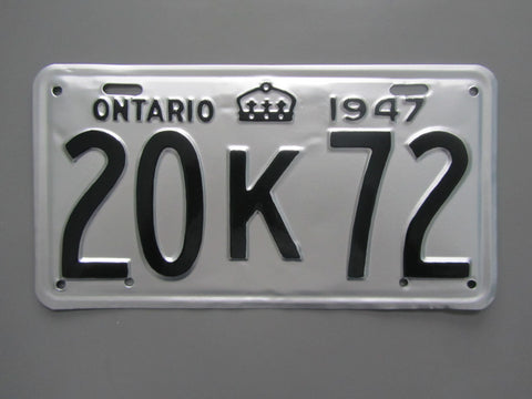 1947 YOM Clear Ontario License Plate