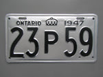 1947 YOM Clear Ontario License Plate