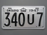1947 YOM Clear Ontario License Plate