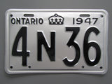 1947 YOM Clear Ontario License Plate
