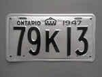 1947 YOM Clear Ontario License Plate