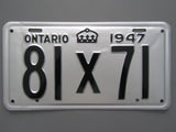 1947 YOM Clear Ontario License Plate