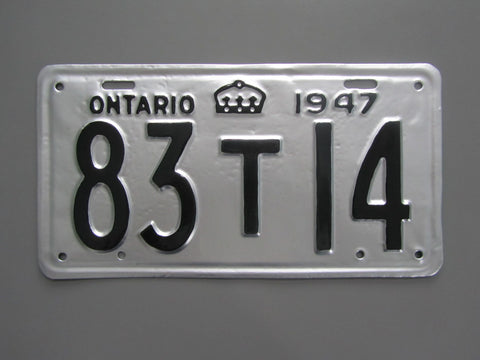 1947 YOM Clear Ontario License Plate