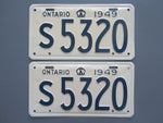 1949 YOM Clear Ontario License Plates