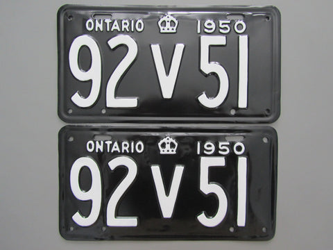 1950 YOM Clear Ontario License Plates