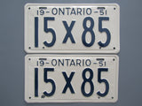 1951 YOM Clear Ontario License Plates