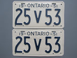 1951 YOM Clear Ontario License Plates