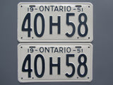 1951 YOM Clear Ontario License Plates