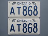 1951 YOM Clear Ontario License Plates