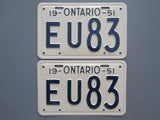1951 YOM Clear Ontario License Plates