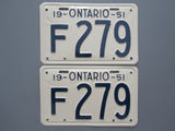 1951 YOM Clear Ontario License Plates