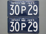 1953 YOM Clear Ontario License Plates