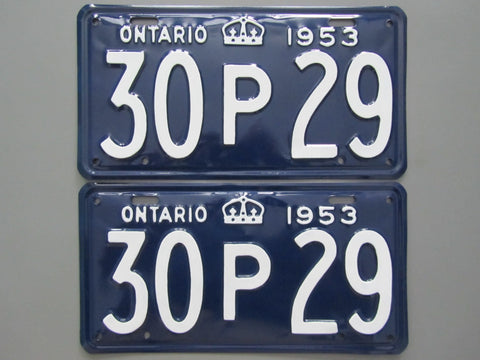 1953 YOM Clear Ontario License Plates