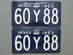 1953 YOM Clear Ontario License Plates