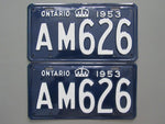 1953 YOM Clear Ontario License Plates