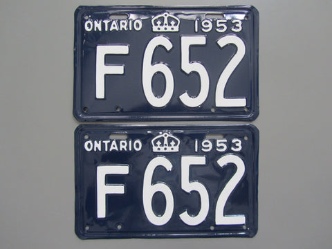 1953 YOM Clear Ontario License Plates