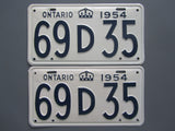 1954 YOM Clear Ontario License Plates