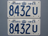 1954 YOM Clear Ontario License Plates