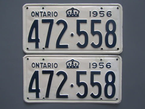 1956 YOM Clear Ontario License Plates